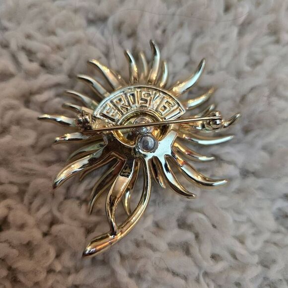 Vintage 1961 EROS Double Layer Gold Flower Brooch Pin - Picture 4 of 8